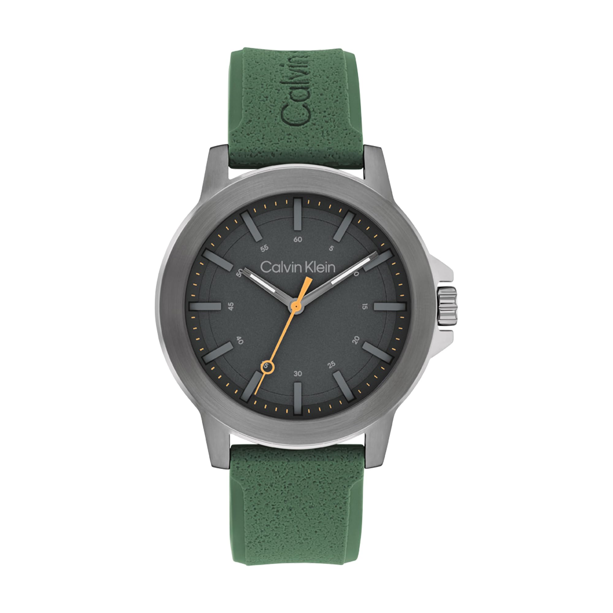 Calvin Klein Three Hand Quartz Movement Watch for Men CK Reset Collection with Green Silicone Bracelet - 25200472