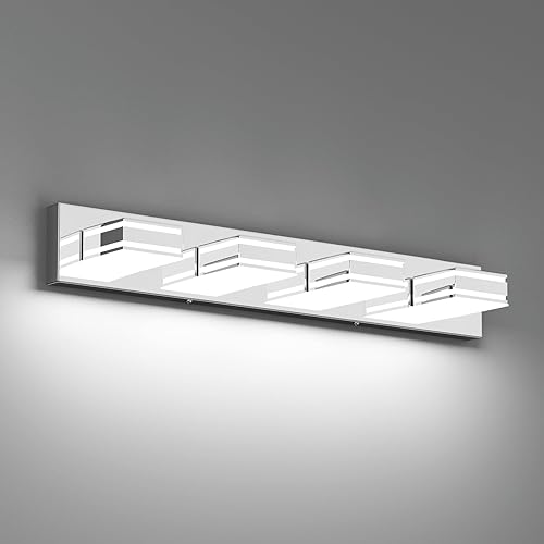 Miniatura 9 de Ralbay Moderna lámpara de tocador cromada para baño, 4 luces, 30 pulgadas, acrílico, moderno, LED, accesorios de iluminación de pared sobre espejo