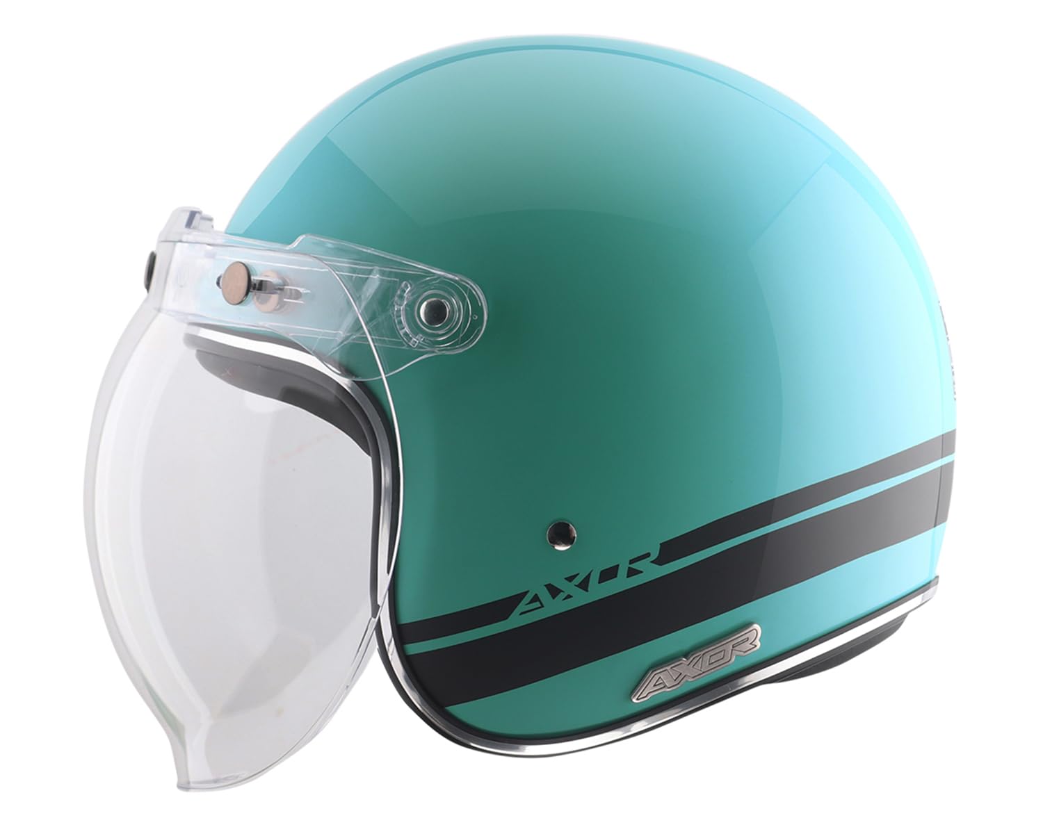 Axor Retro Jet Sportz S13 ISI and DOT Certified Gloss Finish Open Face Helmet for Men and Women with Clear Visor- Blue Black - M