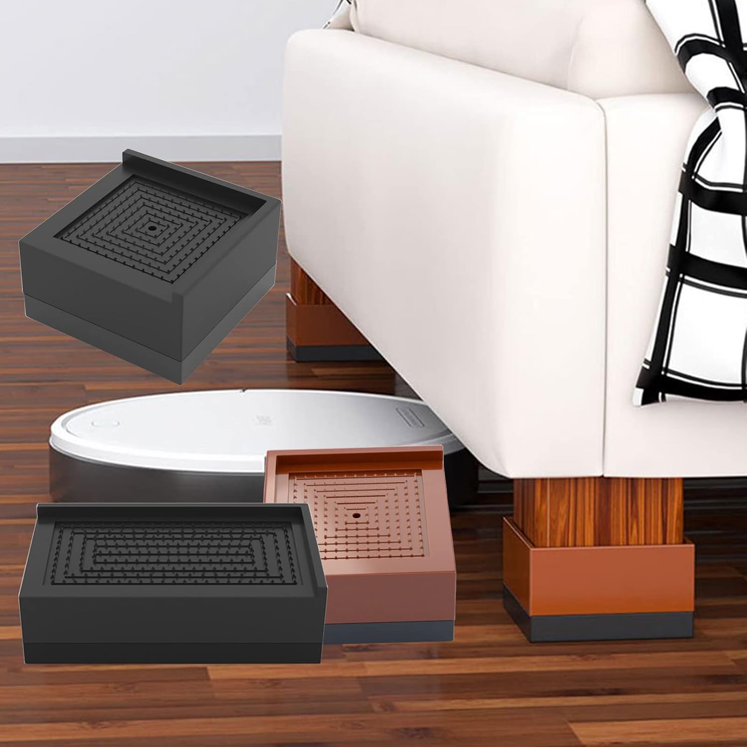 Set of 4 Furniture Risers, 4 cm Furniture Feet, Height Adjuster, Bed Riser, Table Riser, Furniture Booster Feet, Raisers for Washing Machine, Table, Sofa and Chair, Non-Slip (Black, Rectangular)