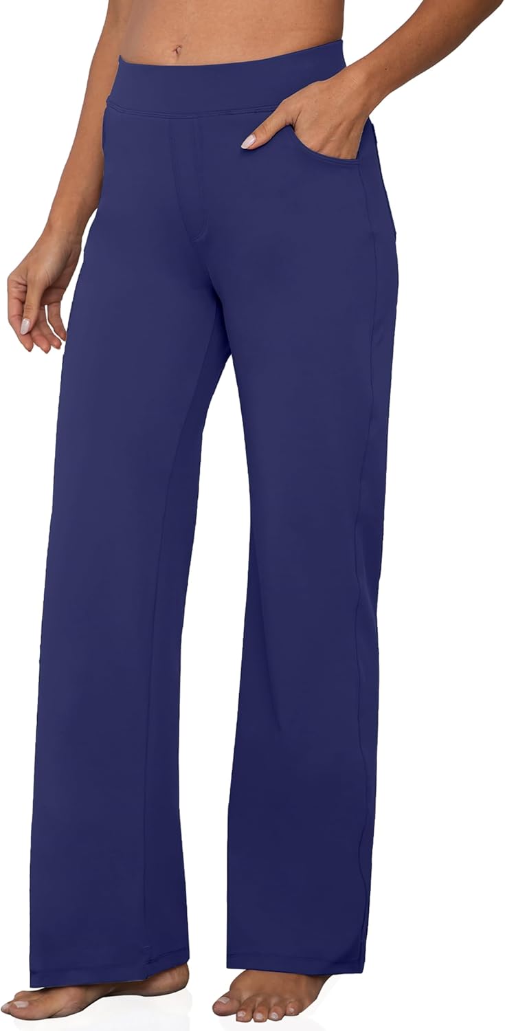 VOOVEEYA Wide Leg Pants for Women, Yoga Pants with Pockets High Waist Casual Straight Dress Pants Petite/Tall/Regular