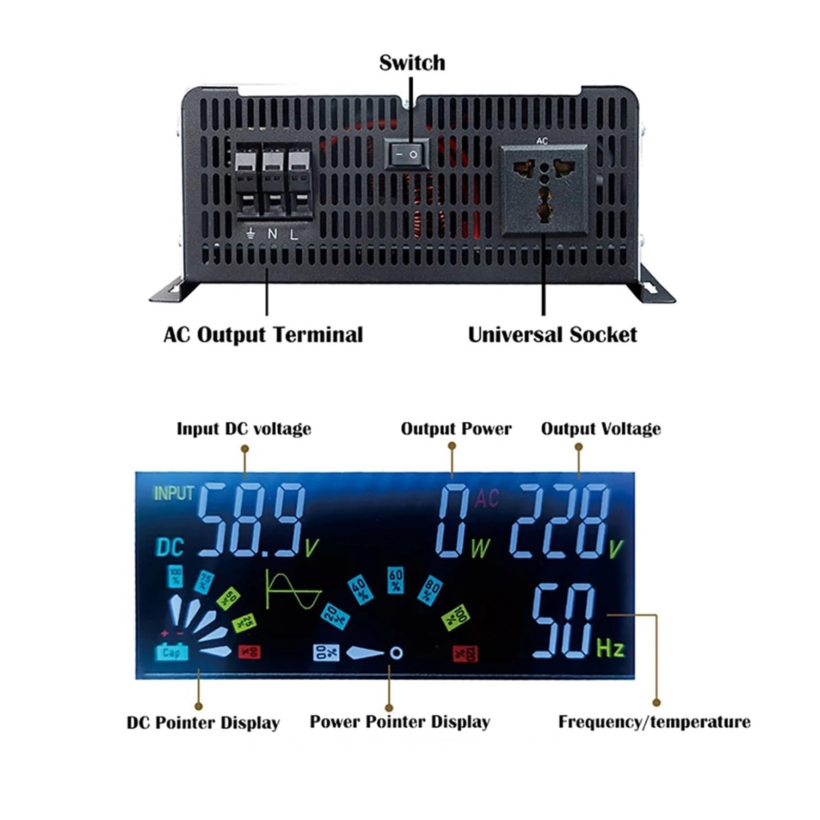 Convertidor Potencia 220 V 6000 W 12 V 24 V 48 V 60 V 72 V Inversor Solar para Coche Fuera Red Inversor Onda Sinusoidal Pura Montaje En Pared Convertidor(48V,220V-230V(50Hz),B 6000W)