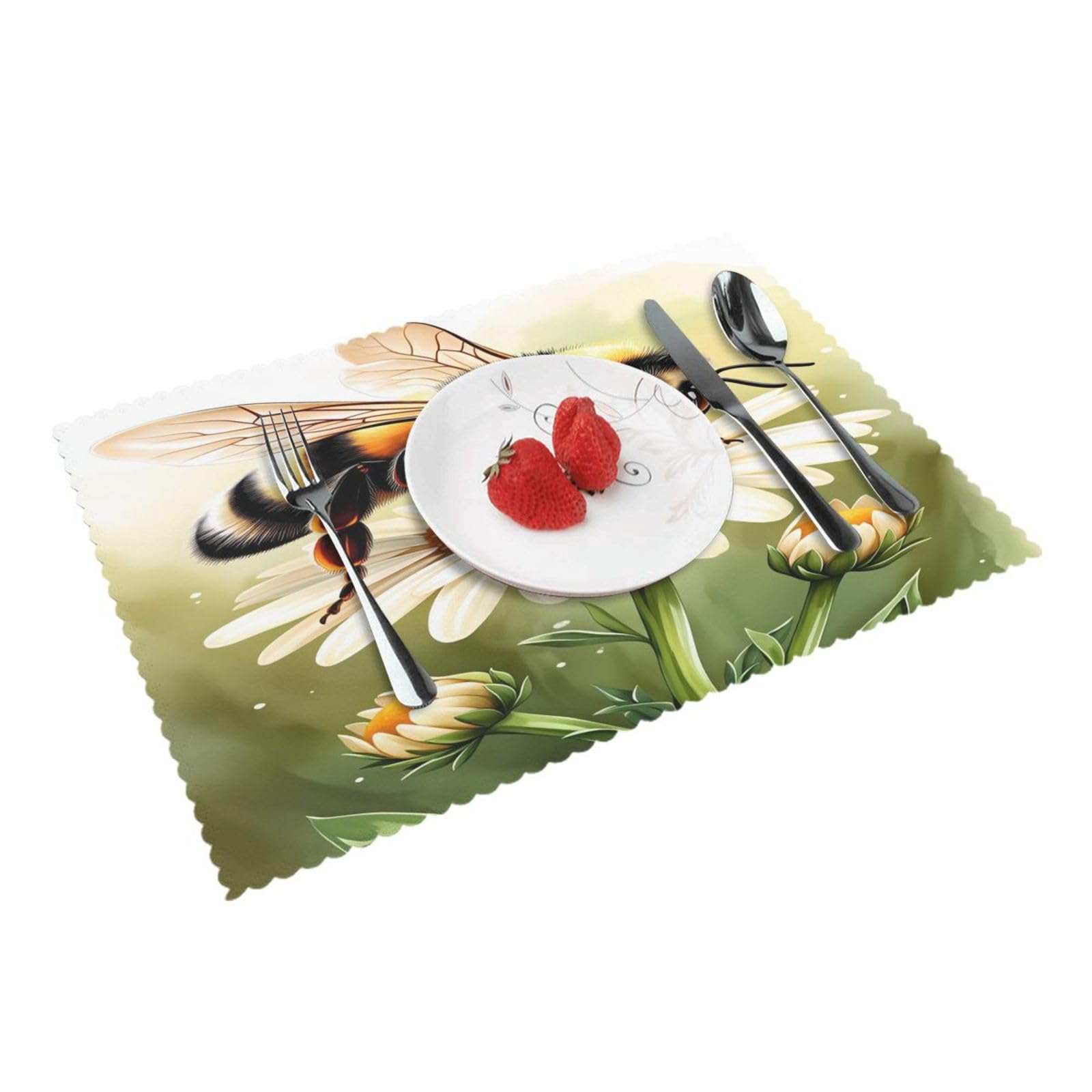 Bee On Daisy Flower Placemats Set of 4 Print Table Mats Place Mats Table Decor for Kitchen Dining 12X18 in