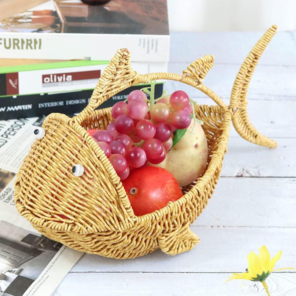 Zerodeko Cartoon Fish Storage Basket Rattan Serving Basket Restaurant Serving Woven Fruit Bakery Dessert Plastic Food Tray Household Egg Food Pp Multifunction