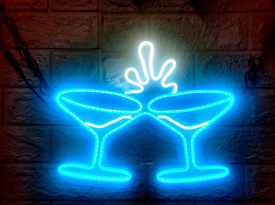 SG PRINT Cocktail Glasses Neon Sign, Cocktail Party Wall Decor Sign, Drink Wall Decor, Custom Bar Shop Neon Signs, Bar Decoration Neon Lights(12x14) blue+white-image-49