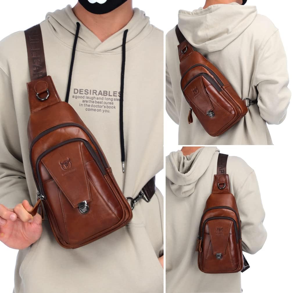 KPYWZER Vintage Leather Sling Bag Backpack for Men Crossbody Shoulder Chest Day Pack Backpacks - Image 8