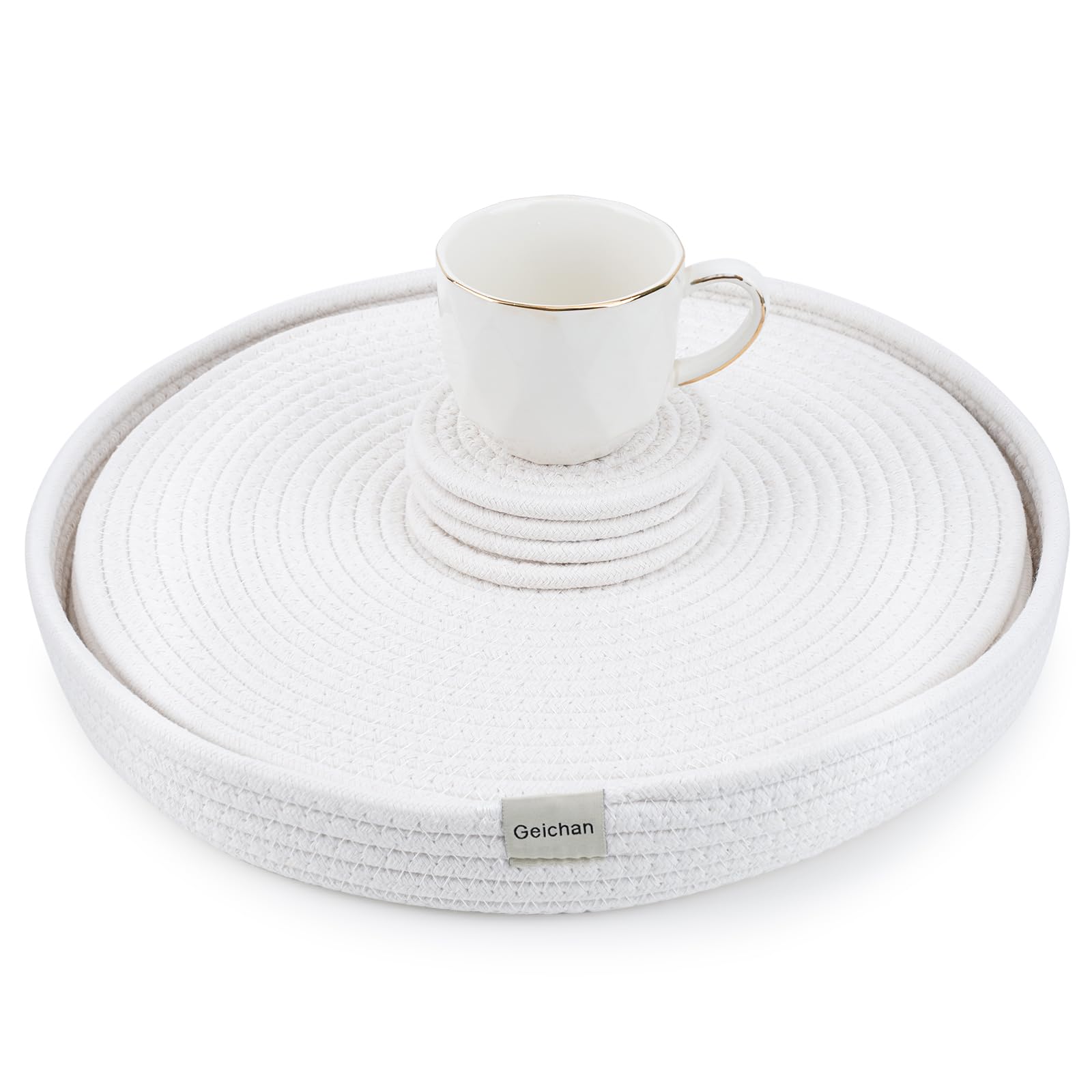 Placemats Set of 4,13 inch White Round Table Mats -Natural Woven Cotton Rope Heat Resistant Place mats for Dinner Plates,Heat Resistant Table Decor (Off White, 33cm/13 inch Set of 4)