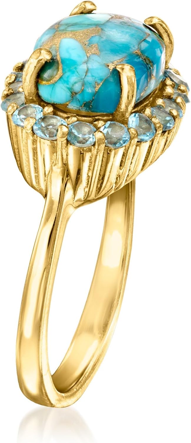 Ross-Simons Turquoise Ring With .60 ct. t.w. Swiss Blue Topaz in 18kt Gold Over Sterling - Image 3