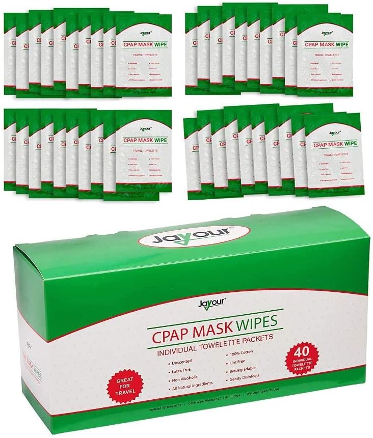 40 Pack - Travel CPAP Mask Wipe Towelettes - 40 Wipes Total {1 Wipe Per Packet} Unscented, 100% Cotton, Lint Free | for Cleaning CPAP Mask | Perfect for Travel