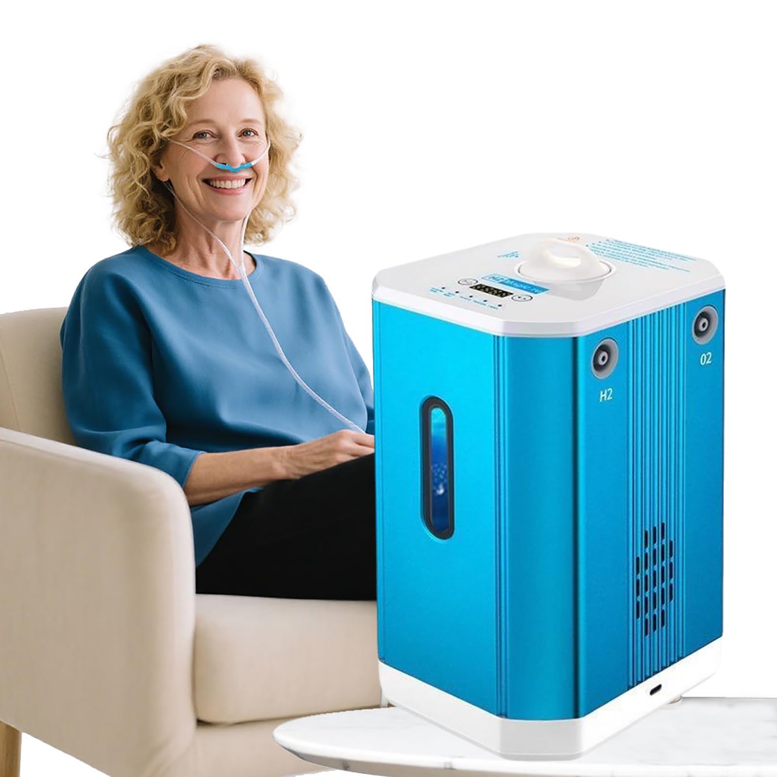 Fxnfxla Blue 225/450Ml/Min Hydrogen Inhalation Therapy Device, Hydrogen Inhaler Machine, 99.99% High Purity H2 Water Ionizer, Dual-Port Inhaler, For Clinics, Athletes & Serious Users 450Ml/Min
