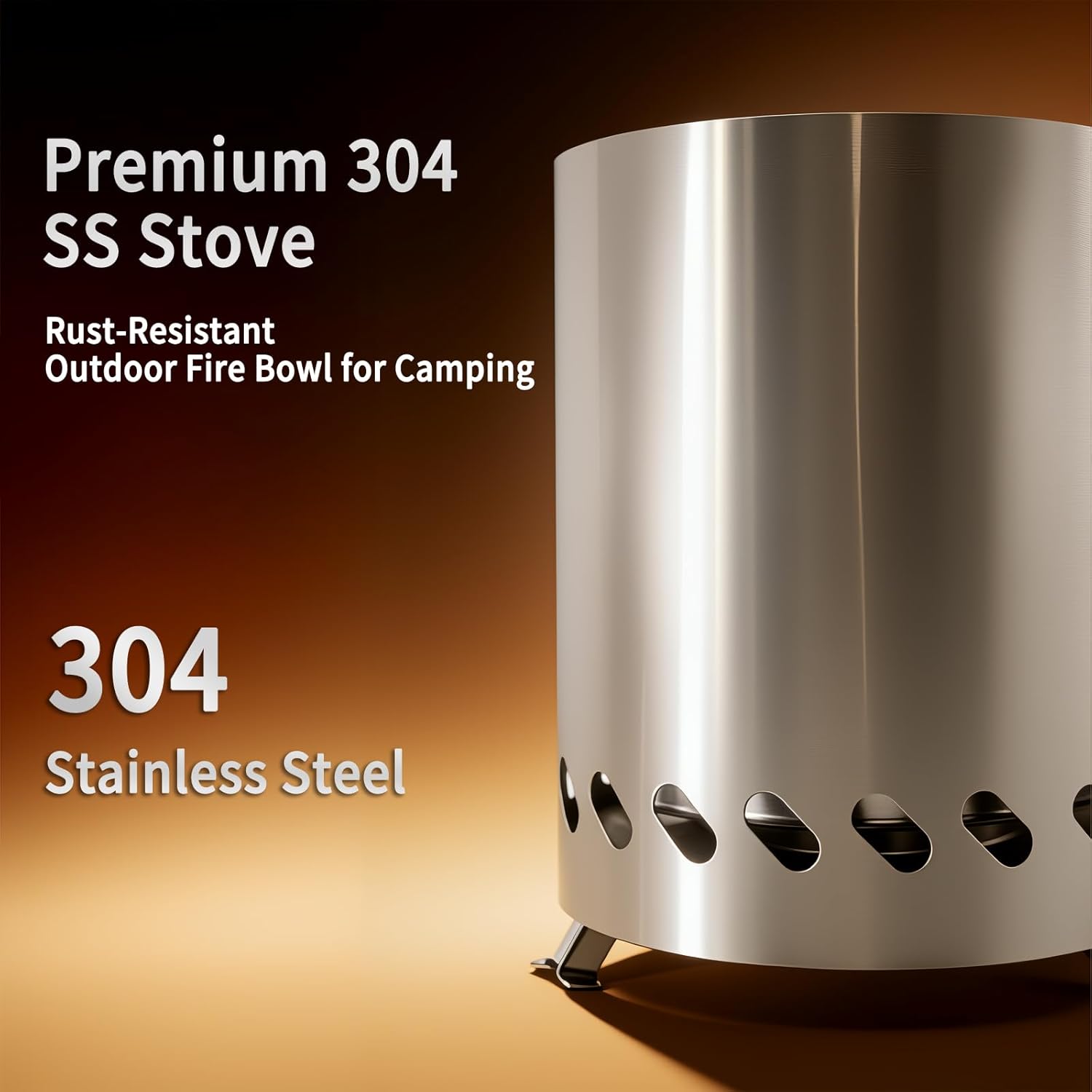 9.1×9.3 Inch Large Garden Low Smoke Round Fire Pit with Folding - 20% Increased Capacity Stainless Steel Firepit for Camping Outdoor Patio Backyard, with Carry Bag, Silver