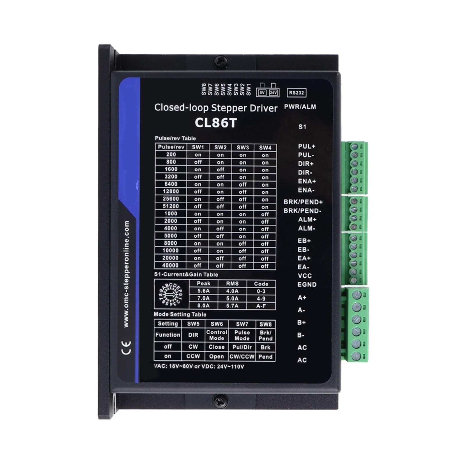 schrittmotorsatz 4,8 Nm Nema 34 Closed Loop Stepper Kit mit Treiber CL86T-V41 Netzteil S-350-60 1,7 m Verlängerungskabel for CNC