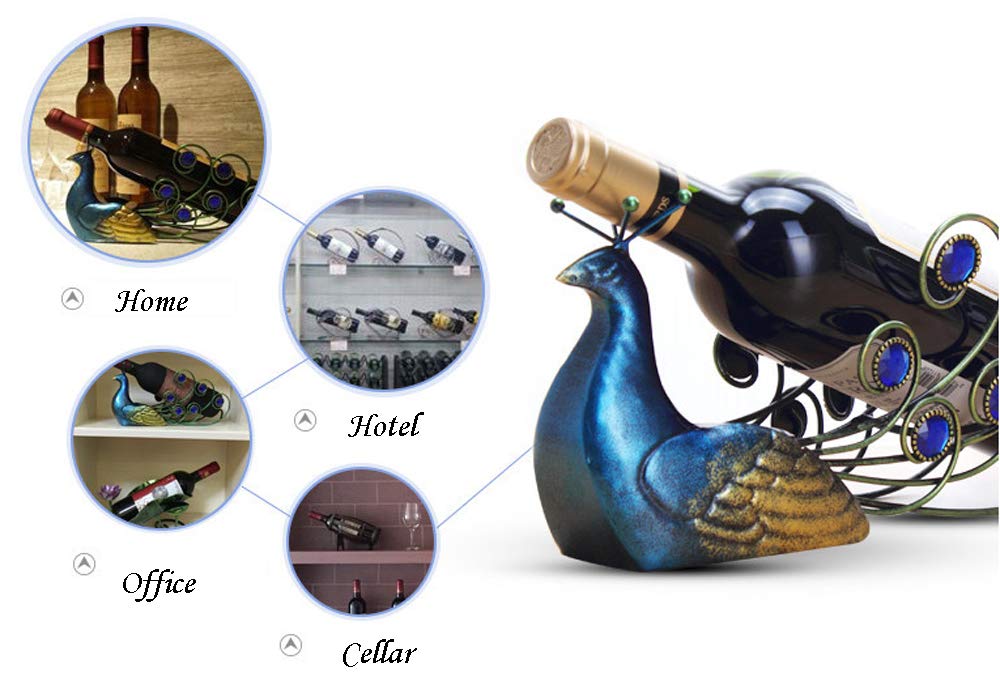 Elegante estante de vino de hierro forjado de pavo real, soporte de mesa para botella individual, exhibición de artículos de mobiliario creativo 3