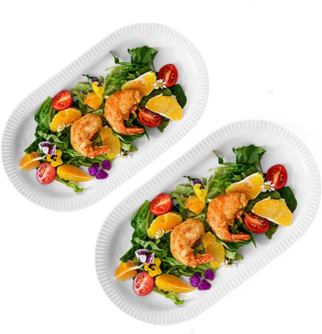 9" Oval Porcelain Serving Plates, Oven Safe Party Serving Trays and Platters for Meat, Set of 2 (White)