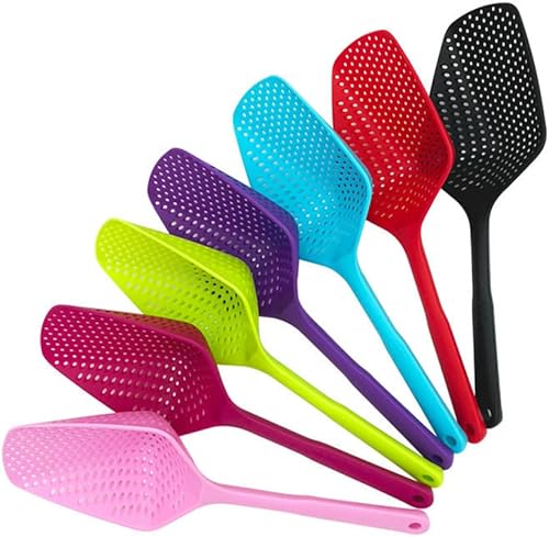 Miniatura 8 de Cuchara coladora grande de mango largo, colador de drenaje, colador de pasta, cocina para espaguetis, fideos, verduras, 13.5 pulgadas, color azul