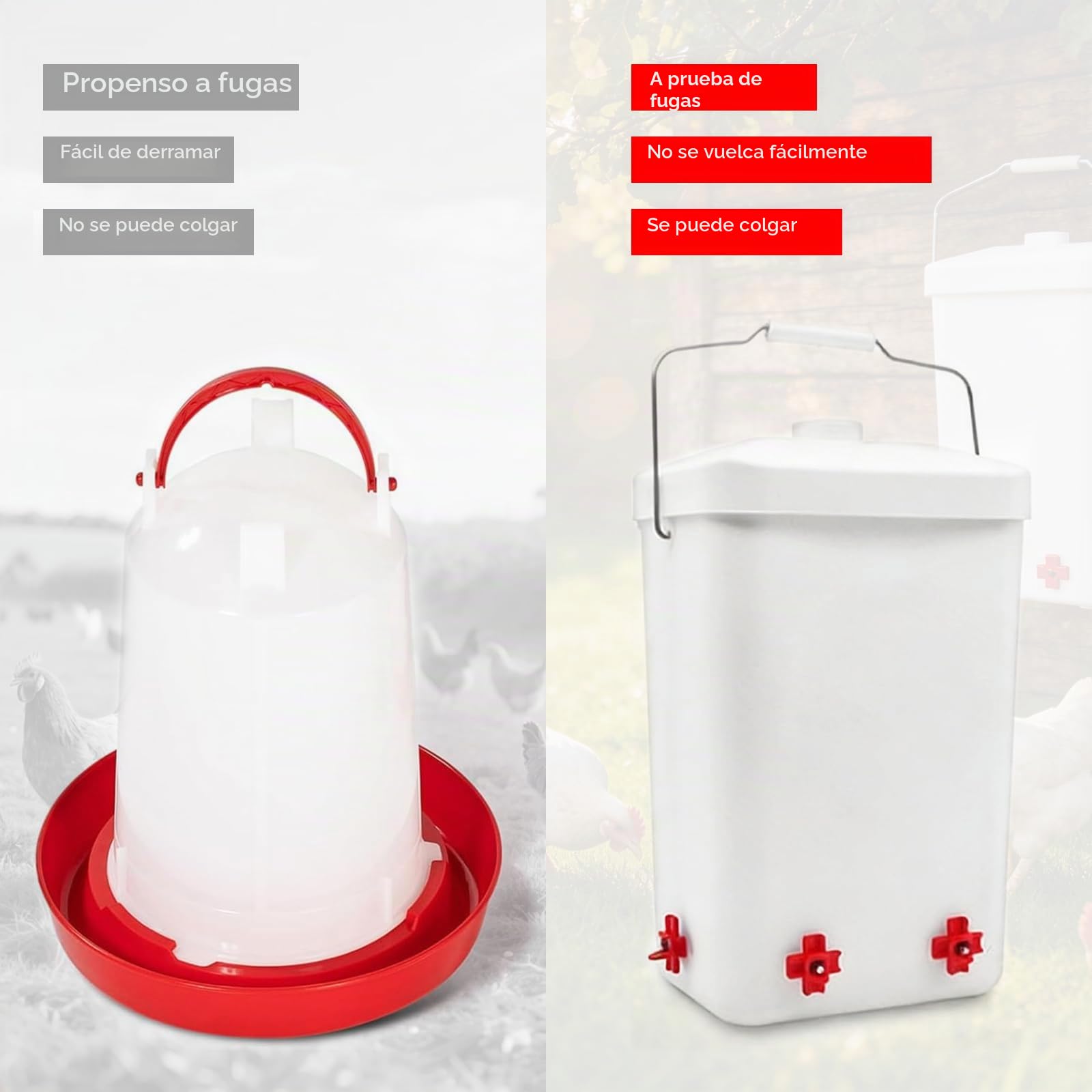 Bebedero para Gallinas con Asa Transportable, Bebederos para Gallinas de Plástico Resistente con Varias Salidas de Agua, Adecuado para Gallinas, Pavos y Aves Pequeñas en Granjas y Corrales Domésticos