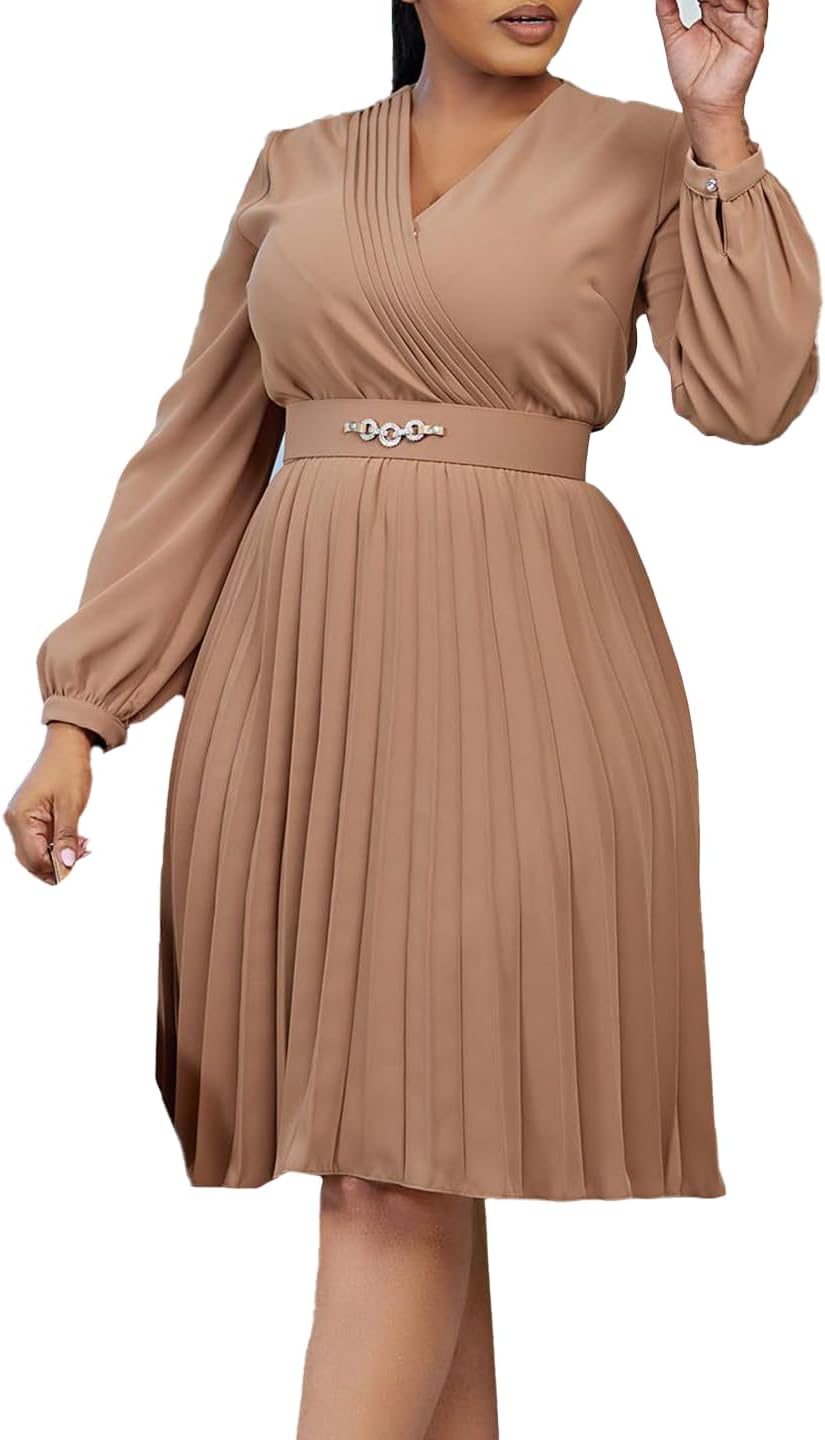 Midi Dress for Women Elegance Church Dress Fashion High Waist Business Casual Dress Cocktail with Belt