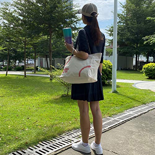 Yhshyzh Oversize Baseball Mom Tote Bag Embroidery Baseball Seams Prints Purse Utility Shoulder Handbag Cotton Canvas Sports Travel Stuff Beach Bags Gifts For Women Men Kids(X-Large White) … #TOP7