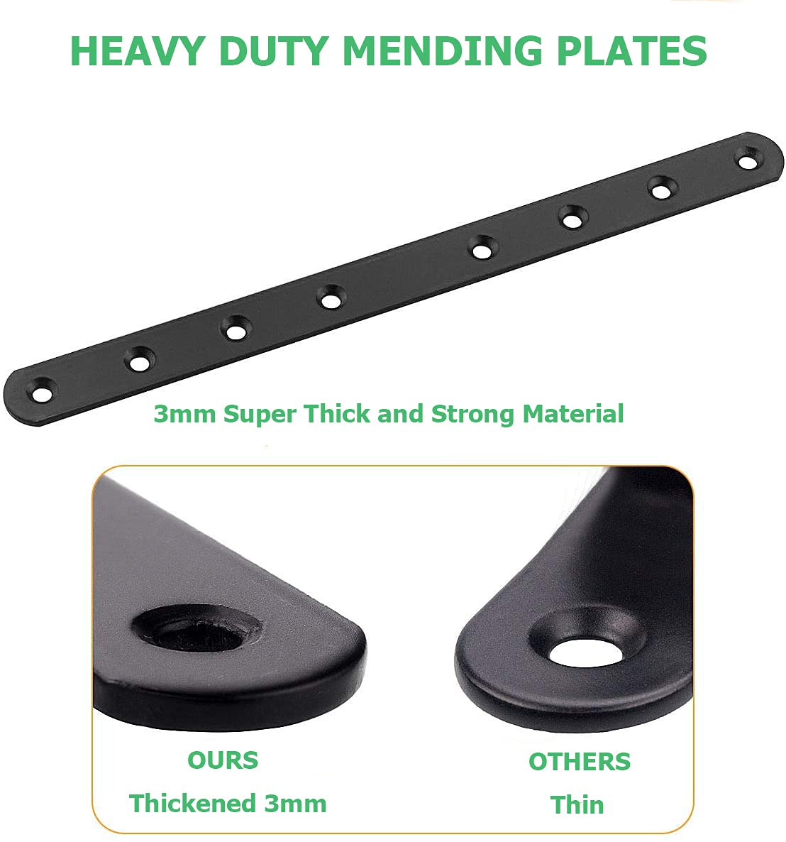 Lot de 12 supports plats et droits, 250 mm x 20 mm x 3 mm, en acier carbone pour réparation de meubles et projets de bois