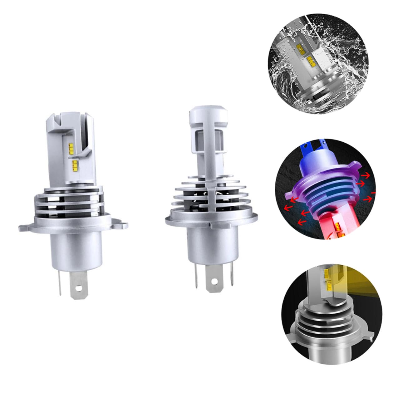 2x Lampadine LED H4 9003 55w 5000lm per Auto Luminosità Elevata e Basso Consumo, Lega di Alluminio, per Fari Anteriori Destri e Sinistri