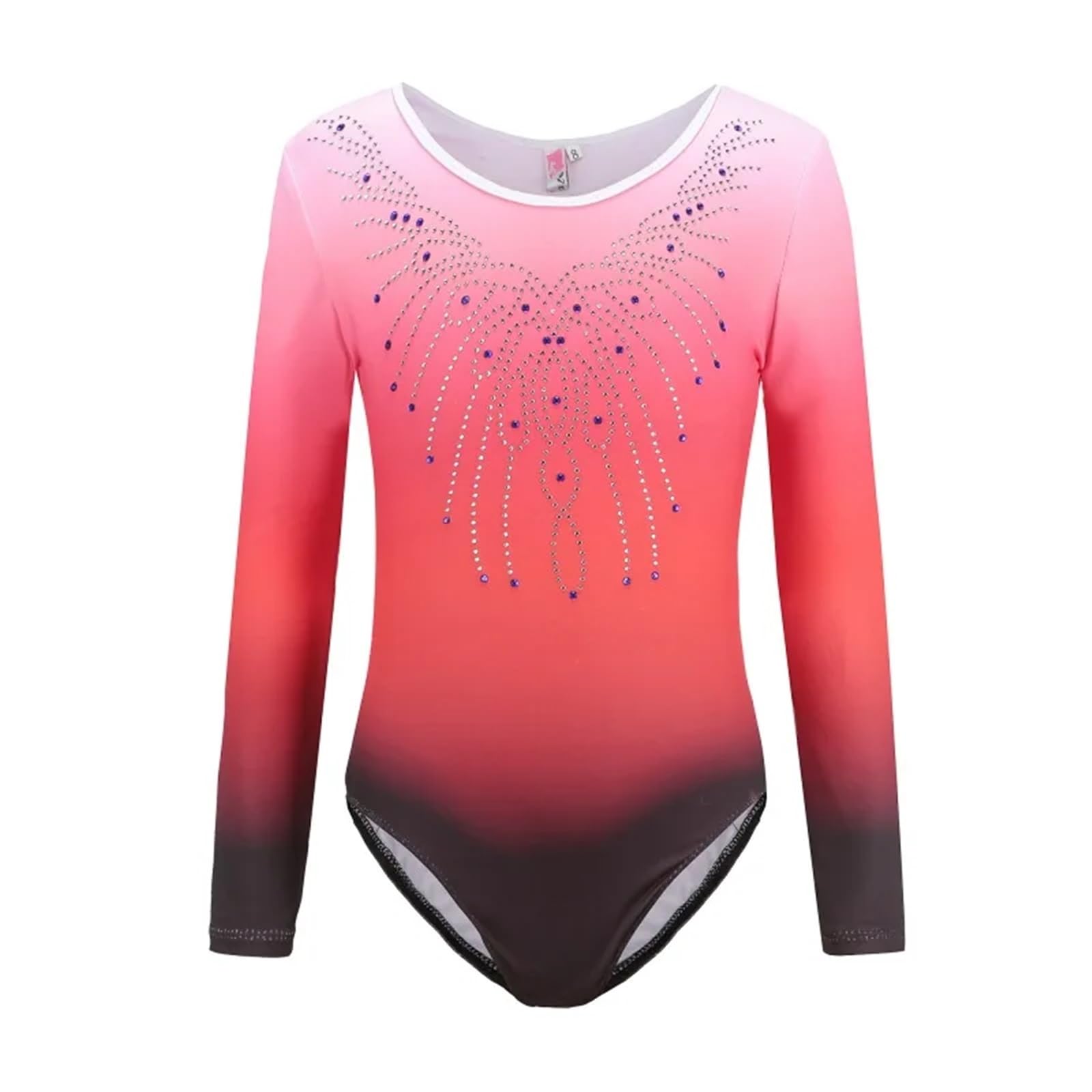 Gymnastikanzug Mädchen Ballettanzug mit Farbverlauf, langärmelig, mit Rautenmuster, Gymnastikkleidung, Tanzbekleidung, Tanztrikot, Kleidung(Color 3,11-12Y)