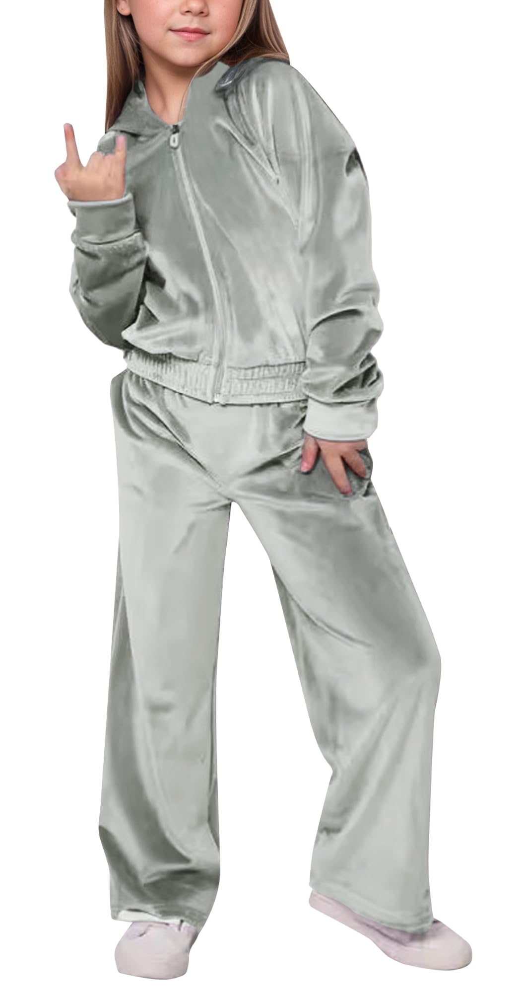 FEOYA Mädchen Jogginganzug Mit Kapuze Freizeit Kinder Trainingsanzug Sport Frühjahr Für Mädchen Anzug Jogging Herbst Teenager Kleidung Coole Velour Baby Sportanzug Fußball Stricken Grau 5 6 Jahre