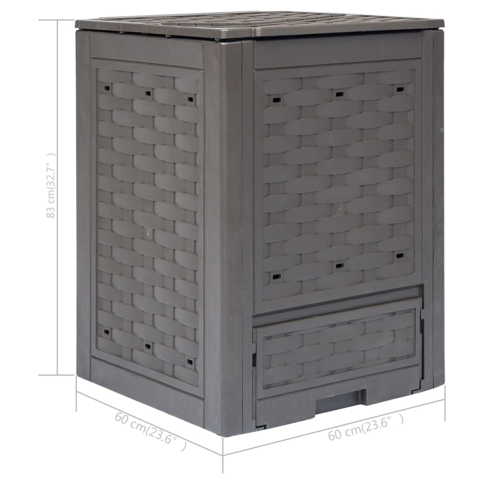 Compostiera Giardino Marrone 60x60x83 cm 300 L Rattan Plastica,Compostiera da Giardino,Compostiera Domestica