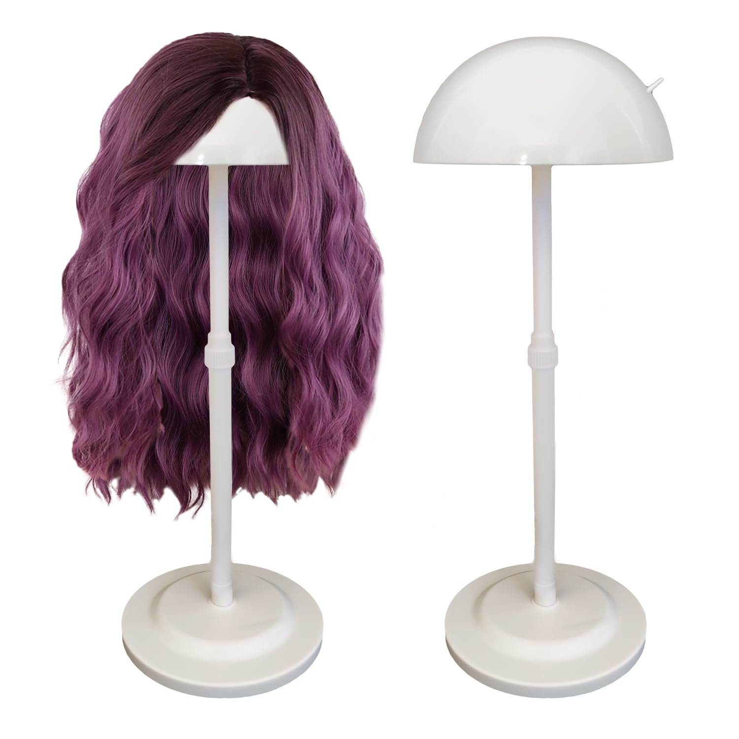 Wig Stand Adjustable Height White Plastic Wig Head Stand