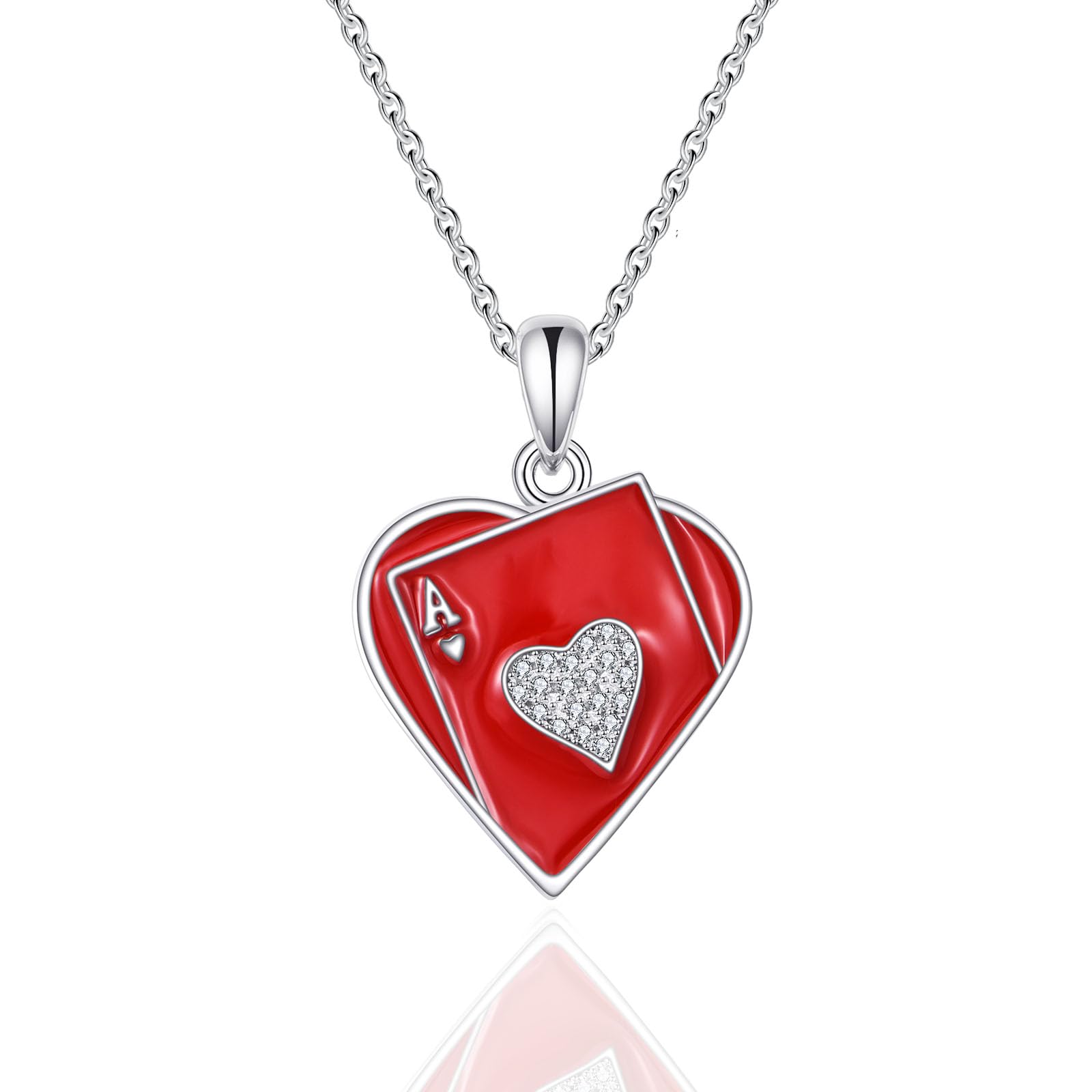 LWQQWL Ace Poker Necklace for Women 925 Sterling Silver Ace of Spades/Hearts/Queen Pendant Playing Card Jewelry Gifts