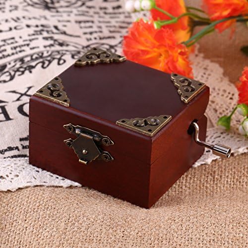 HERCHR Vintage Music Box, Wood Carved Mechanism Musical Box Gift Hand Cranked Music Box for Christmas, Valentine's day, Birthday, Edelweiss