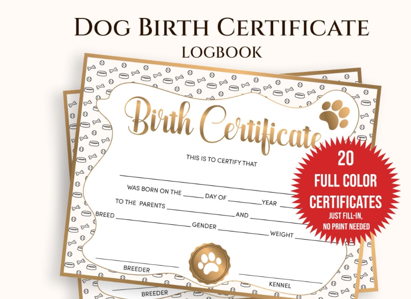 dog-birth-certificate-logbook-newborn-puppy-dog-birth-certificate-notebook-with-20-full-color-premium-designed-certificates-8-25-x6-breeder-birth-for-new-puppy-owners-dog-kennel-certificate-design-gc for Free Printable Rabbit Birth Certificate Dog Birth Certificate Logbook: Newborn Puppy Dog Birth Certificate Notebook with 20 Full Color Premium Designed Certificates 8,25