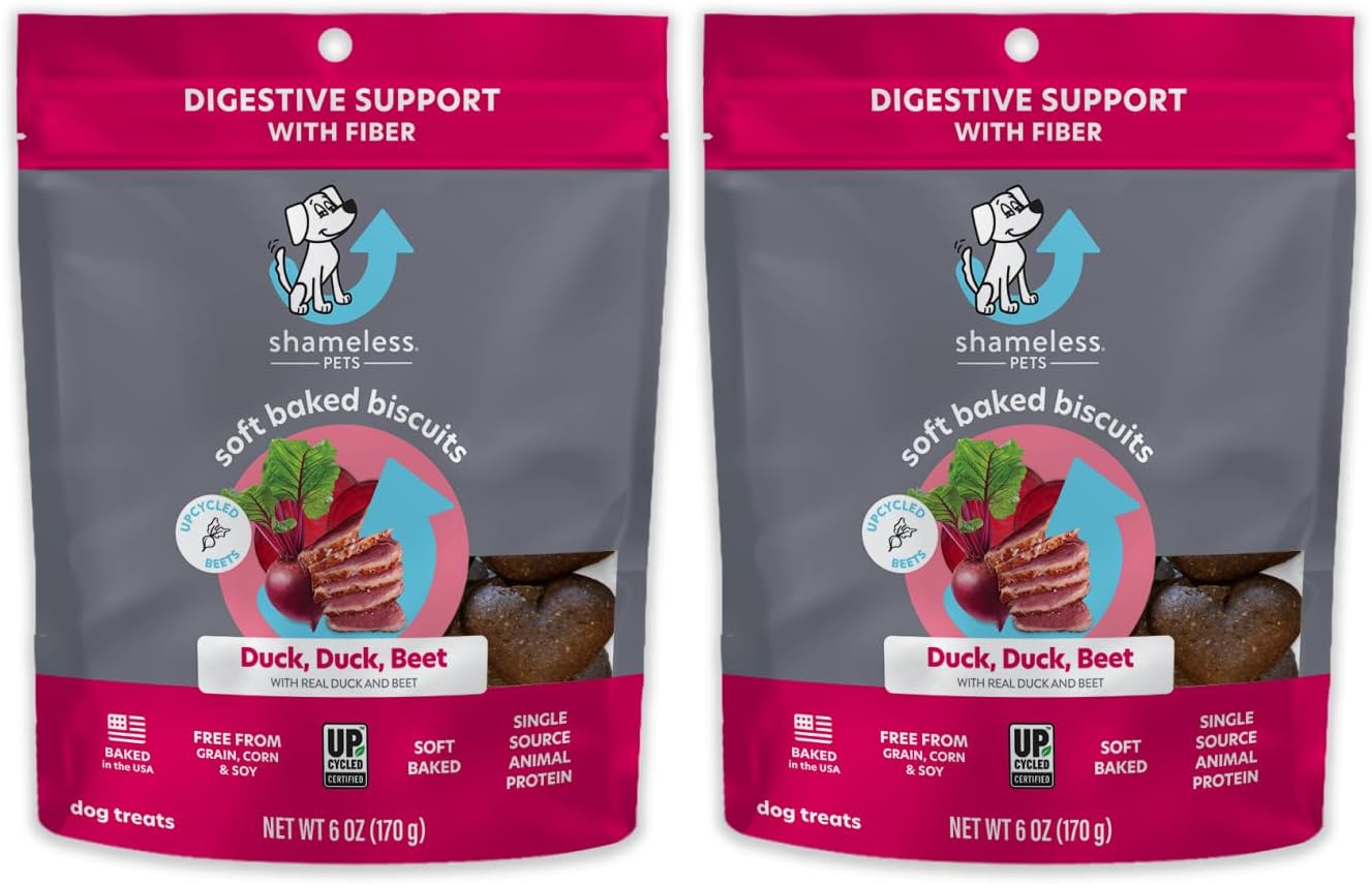 Soft Dog Treats - Natural, Healthy Dog Treats Made with Upcycled Ingredients & Zero Artificial Flavors, Grain Free Dog Biscuits, Supports Digestion - Duck Duck Beet, Pack of 2