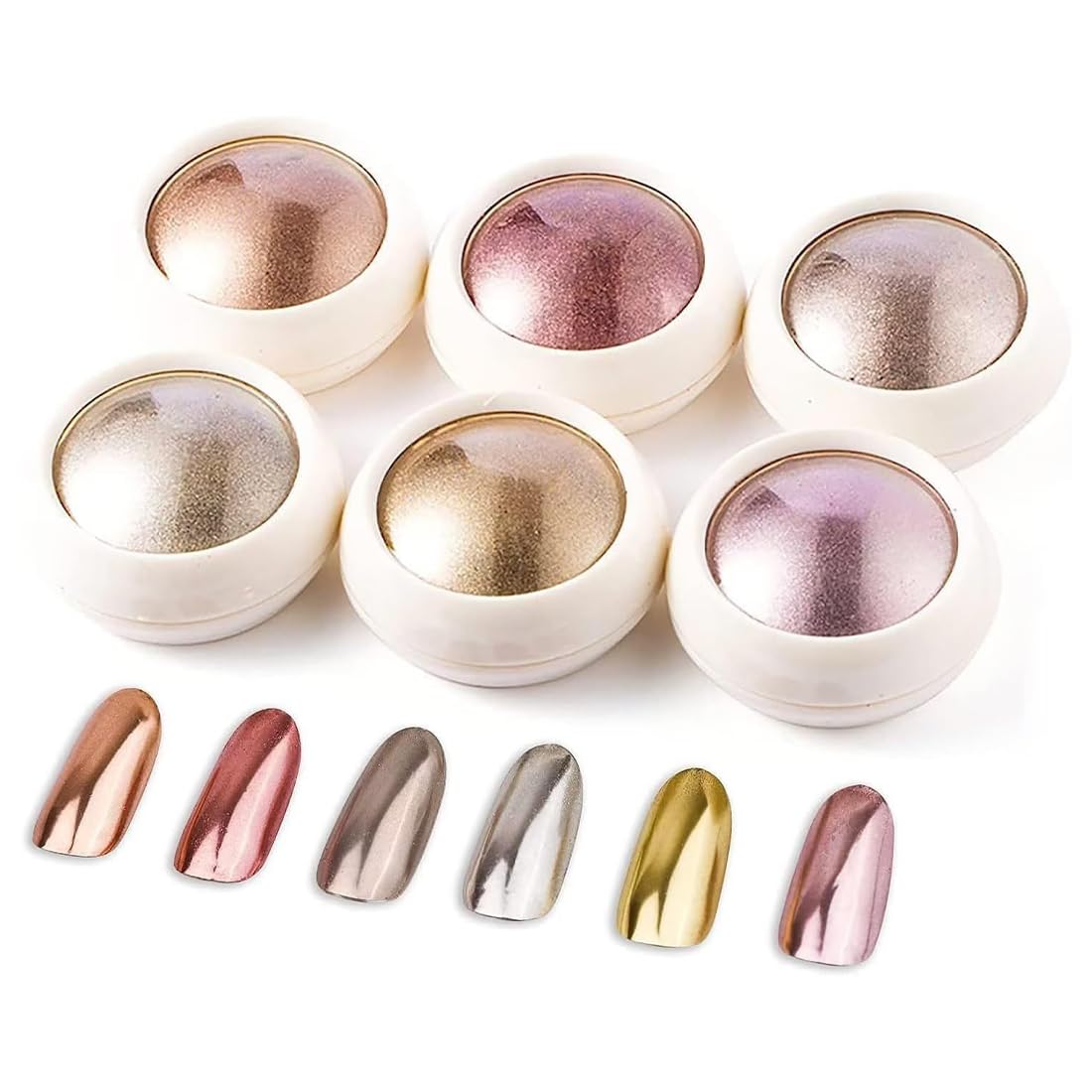 6 Pcs Polvere per Unghie Cromate in Oro Rosa, Set Pigmenti Metallici Unghie con Effetto Specchio Magico per la Decorazione Nail Art