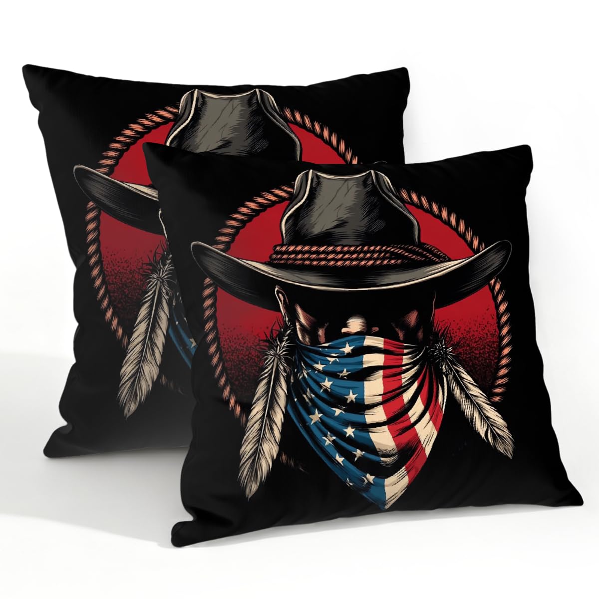 Outdoor Pillow Covers Waterproof Pillowcases 22x22in Set of 2 4th of July American Cowboy Hat Decorative Throw Cushion Case for Couch Sofa Garden Patio Furniture