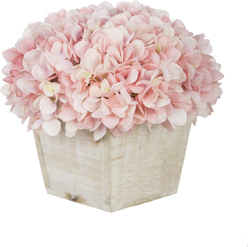 House of Silk Flowers Artificial Hydrangea in White-Washed Wood Cube (Sage/Cream)
