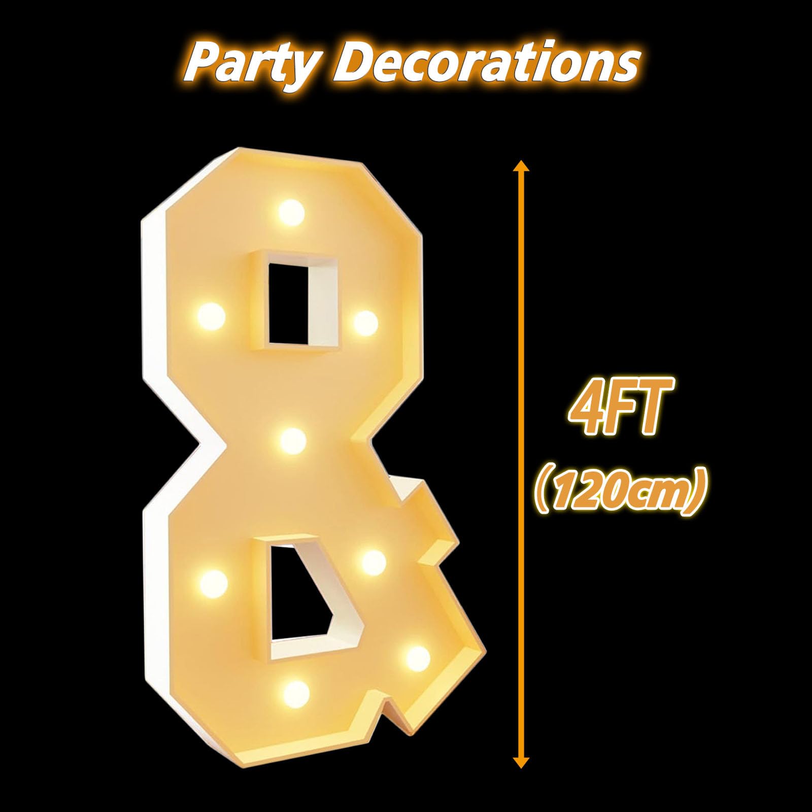 Letras iluminadas de marquesina de 1,2 m y letras grandes para decoración de fiestas de cumpleaños, letras de mosaico gigantes para globos, decoración de boda, letras de bloque grande iluminadas,