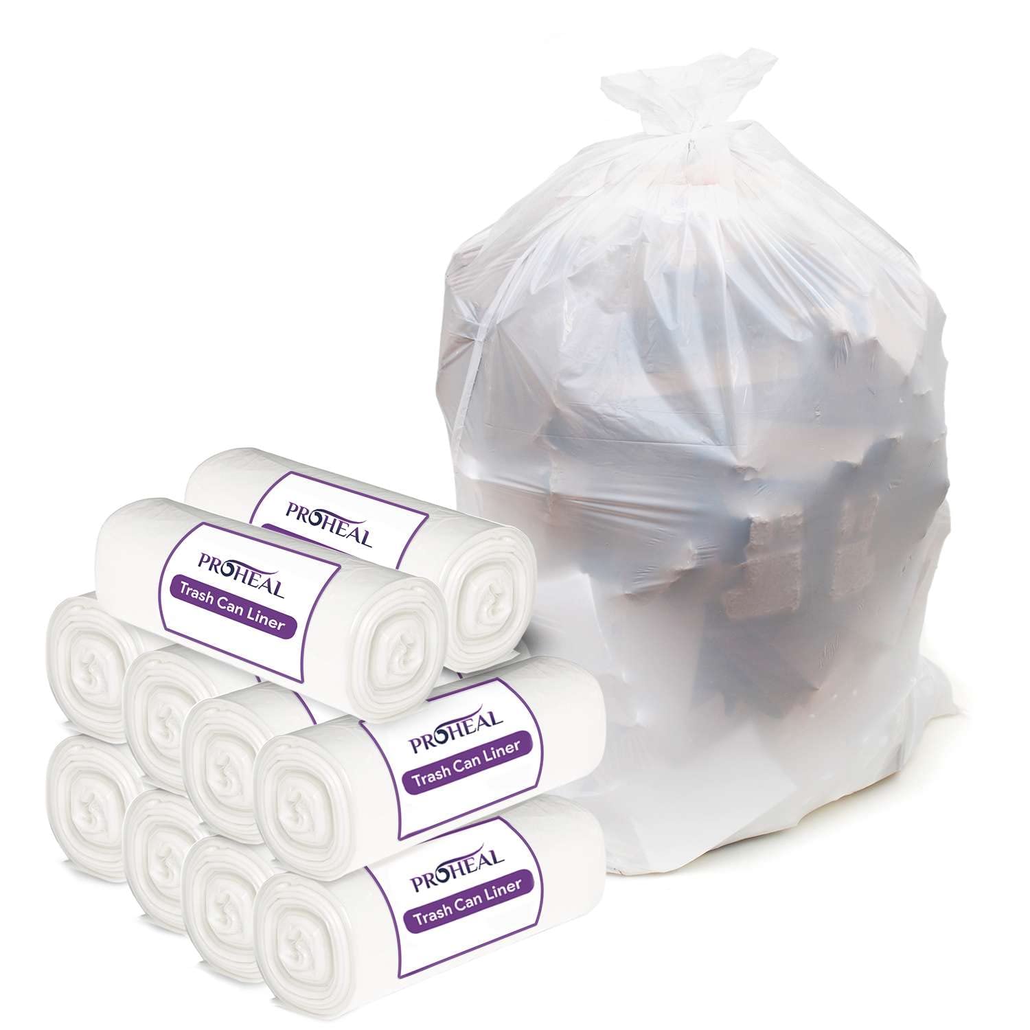 33 Gallon Clear Trash Can Liners 50 Bags - 33" x 40" High Density Trash Bin Bags for Lightweight Garbage - Bin Liners for Light Linens, Laundry, Janatorial Supply - 17 Microns Thick
