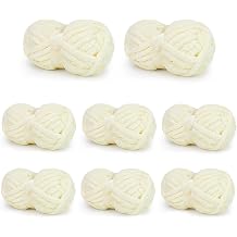Chunky Yarn for Hand Knitting, Chunky Chenille Blanket Yarn for Crocheting, Bulky Soft Fluffy Chenille for Blanket Project, 8 Pack of 8oz/25yds, Milk White