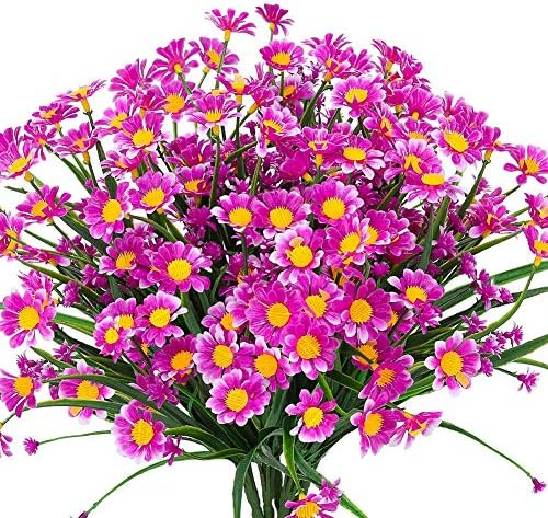 Msrlassn 4 Pcs Artificial Daisy Flowers Outdoor Plastic Fake Flowers Decoration artificial plants outdoor Greenery Bushes Flower for Garden Porch Window Box Hanging Plants Indoor Decor (Fushia)