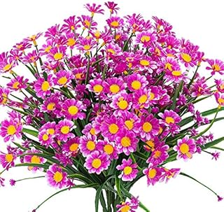 Msrlassn 4 Pcs Artificial Daisy Flowers Outdoor Plastic Fake Flowers Decoration artificial plants outdoor Greenery Bushes Flower for Garden Porch Window Box Hanging Plants Indoor Decor (Fushia)
