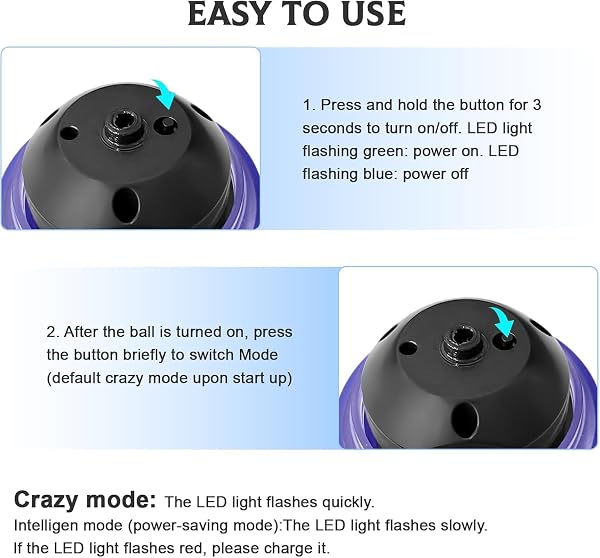 Interactive Dog Ball Toy - Auto Active Rolling Ball for Dogs with LED Lights | 2 Interactive Modes, Automatic Moving, Bouncing, and Rotating, E-TPU Material, USB Rechargeable - 5