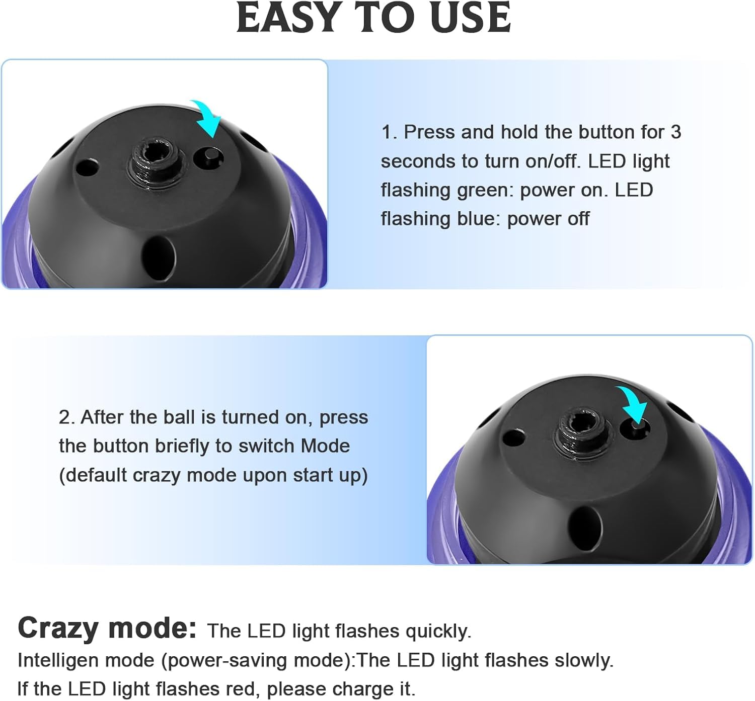 Interactive Dog Ball Toy - Auto Active Rolling Ball for Dogs with LED Lights | 2 Interactive Modes, Automatic Moving, Bouncing, and Rotating, E-TPU Material, USB Rechargeable — view 5