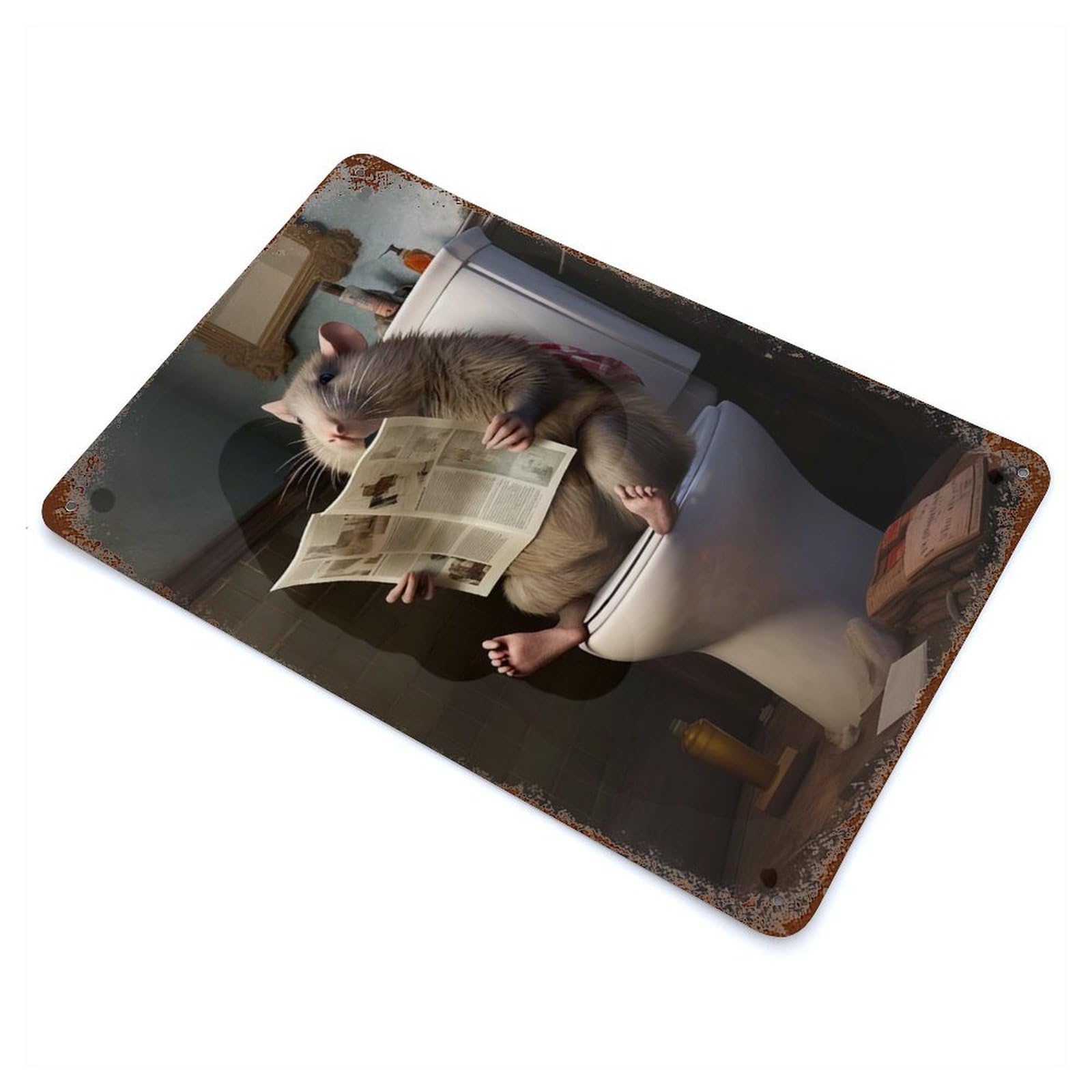 Fat Rat Toilet Newspaper 11.8"x7.9" Decorative Tin Sign, Rustic Home Decor for Patio, Garden Room And Bar Decor