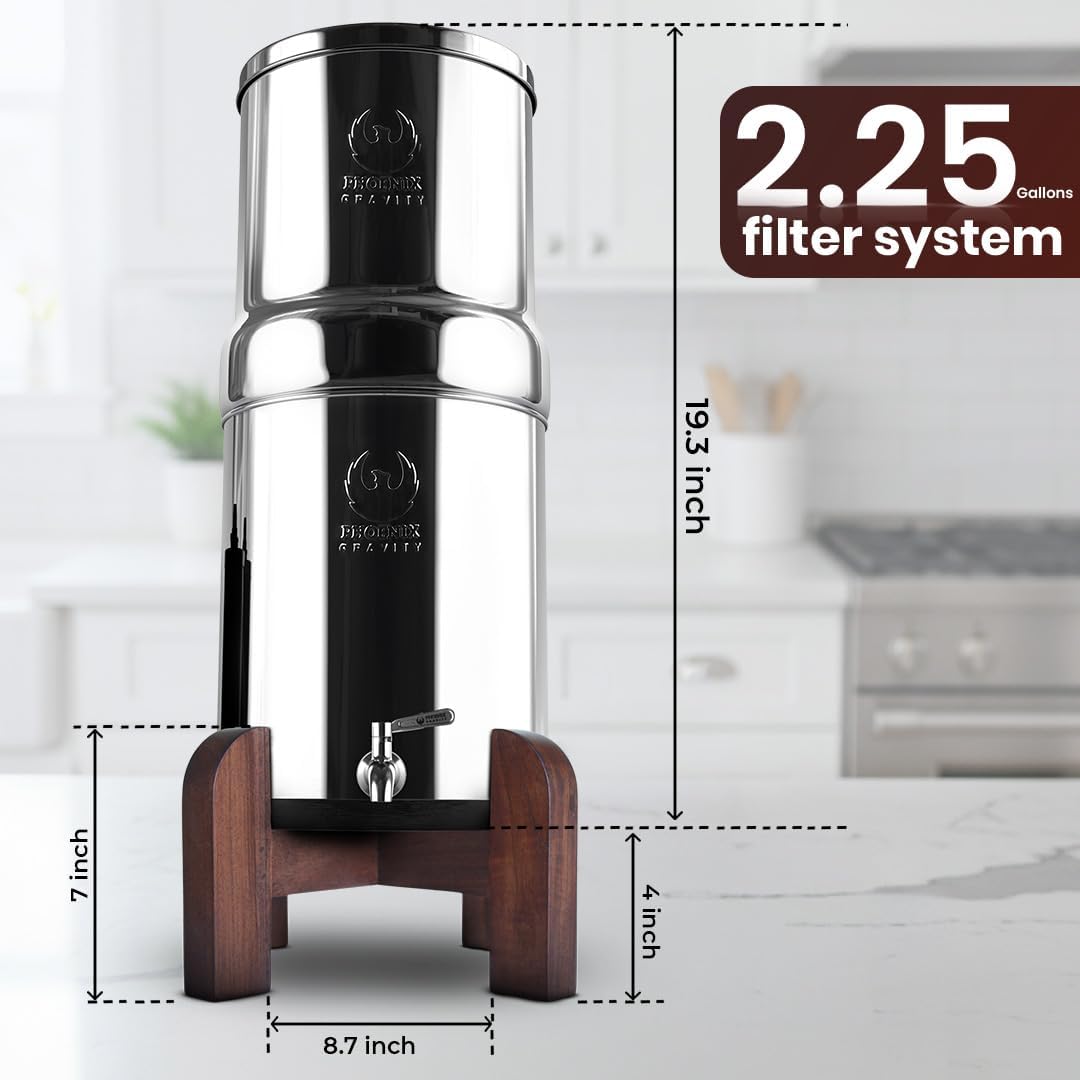 PHOENIX GRAVITY Handmade Premium Teak Wood Stand - Specially Designed for 2.25 Gallons Water Filtration Systems Compatible with Berkey, Waterdrop, Purewell & Other Countertop Water filter systems