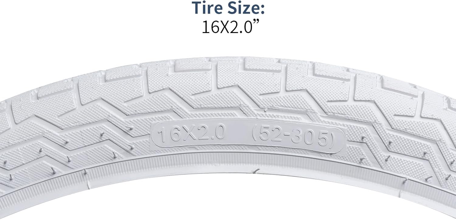 YUNSCM 2-PCS 16" Kid Bike Tires 16x2.0/52-305 Compatible with Road Bike 16 x 2.0 16x2 Bicycle Tires,White Color