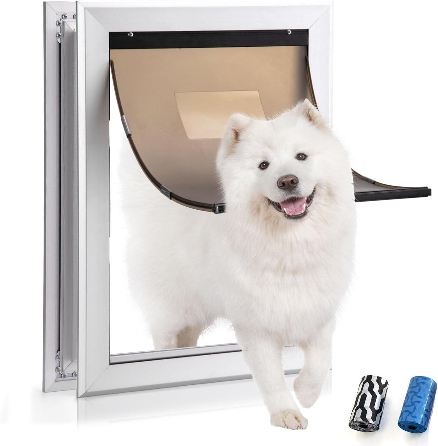 Dog Door Aluminum Pet Door with Large Flap 11" x 16", Doggie Door Designed with Automatic Closing Magnetic Flap, Telescoping Tunnel & Lockable Sliding Panel for Extreme Weather, Large