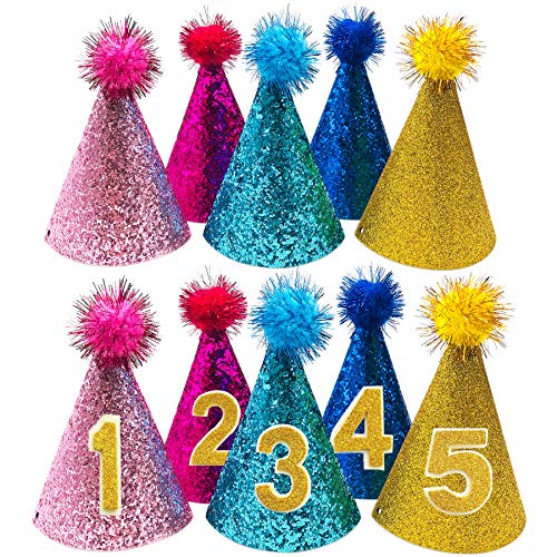 Pet Show 5Pcs Small Dog Birthday Hat Set For Boys Girls Medium Dogs Cat Kitten Puppies Party Hats With 0-9 Numbers 10 Glue Dots Grooming Accessories #TOP4