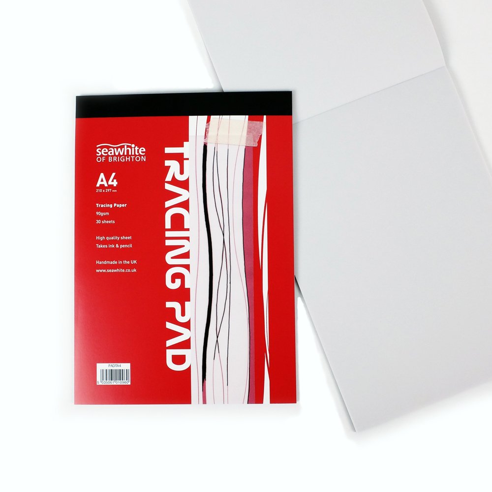 Seawhite White A4 Tracing Pad - 90 Gsm - 30 Sheets High Quality - Semi-Transparent Paper - Suitable For Pencils And Ink Pens - Ideal For Students And Professional Artists