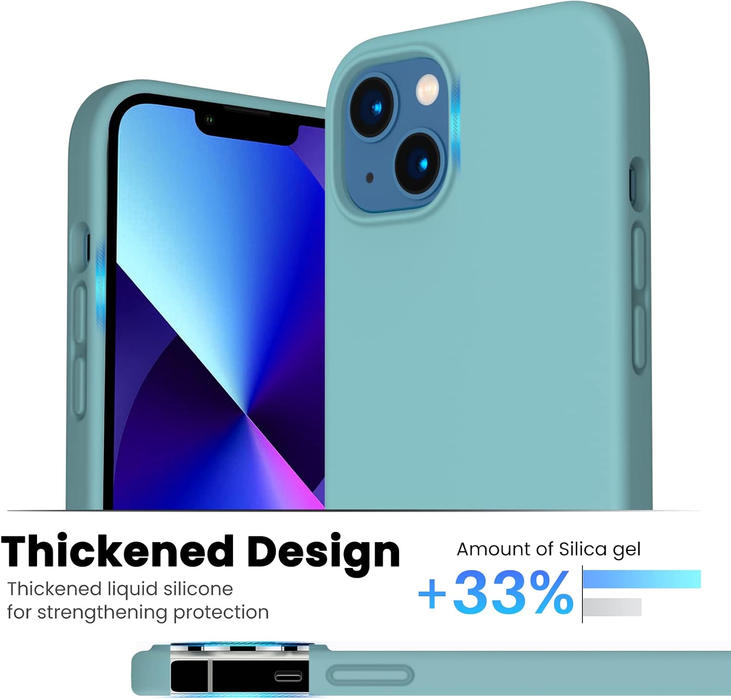 ORNARTO Shockproof Liquid Silicone Designed for iPhone 13 Case Gel Rubber Full Body Protection Anti-Shock Cover Case Drop Protection 6.1inch-Cactus