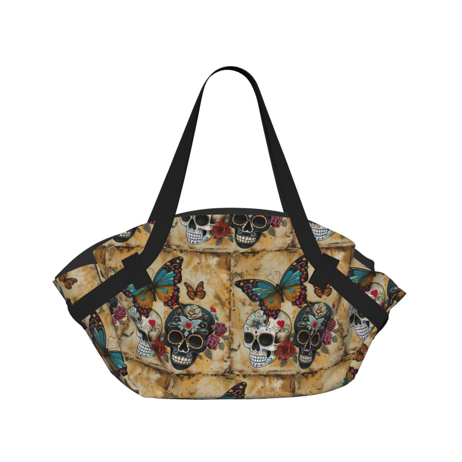 UVBDF sugar skulls butterfly 2-in-1 Camping Blanket Tote, Waterproof Stylish Printed Outdoor Bag for Beach Park and Picnic